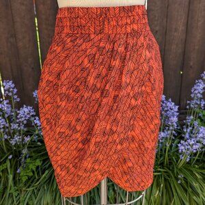 Orange Skirt w/ Feather Print